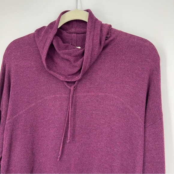 Akini Cowl-Neck Long Sleeves Drawstring Knit Purple Side Slit Pullover Sweater - Picture 1 of 11